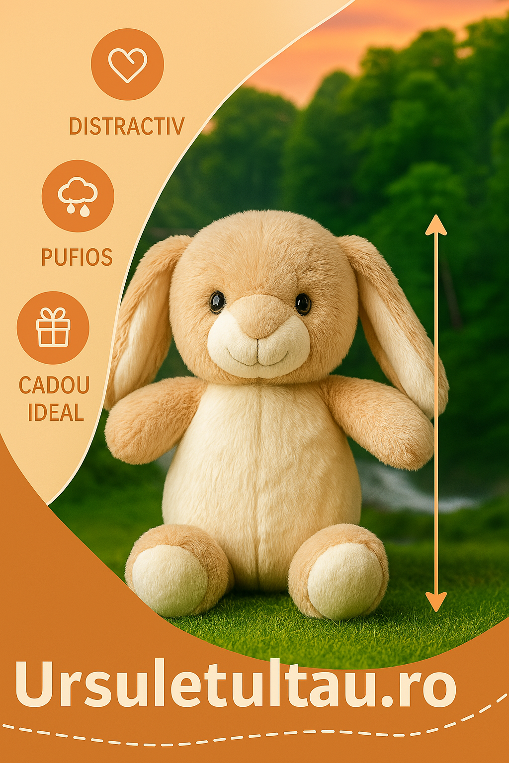 🐰 Iepuraș de Pluș Crem 30 cm „Luna” – Moale, Adorabil și Pregătit pentru Îmbrățișări